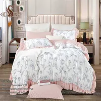 Nouvel ensemble de housse de couette King size 6 pièces à volants imprimé floral style français jaune