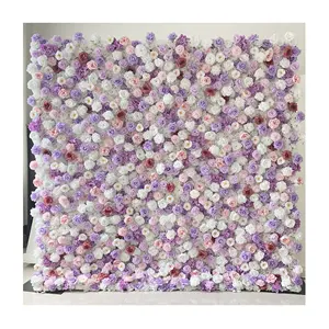 Light Purple Outdoor Wedding Backdrop Decor White Rose Hydrangea Rolling Up Curtain Fabric Cloth Flower Wall For Wedding Decor