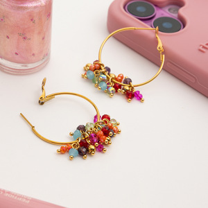 Stainless Steel Drop <b>Earrings</b> With Colored Glass Beads <b>Tassel</b> Design For Fashion Jewelry - Product Image 4