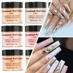 Wholesale Custom Logo 1oz 2oz Fast Dry Nail Art Powder 2 in 1 Gel Nails 3D Decoration Acrylic Dipping Powder Cover Nude Pink