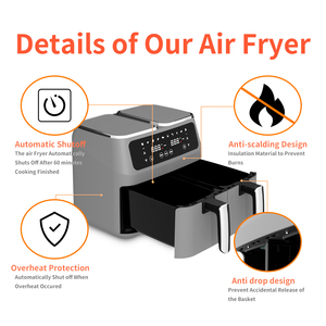 Friteuse domestique 6L 8L 10L 12L à écran tactile avec double air Four friteuse électrique Friteuses intelligentes à double air avec <span class=keywords><strong>2</strong></span> paniers indépendants - Product Image 3