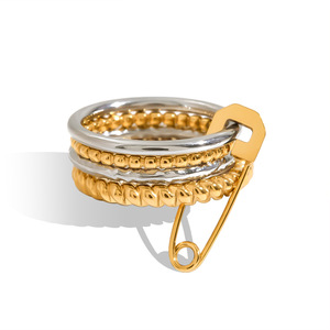 Bague multicouche en zircon pour femme, design géométrique, bijoux en acier inoxydable, cadeau - Product Image 5