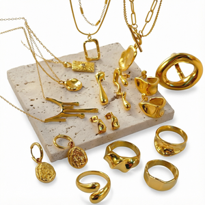 New Trend Vintage XOXO Jewelry Custom Irregular Texture Design <b>Chunky</b> Earrings Necklace <b>Rings</b> 14K Gold Plated Stainless Steel - Product Image 1