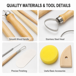 Ensemble <span class=keywords><strong>de</strong></span> 8 outils <span class=keywords><strong>de</strong></span> poterie pour la sculpture <span class=keywords><strong>de</strong></span> l'argile et le modelage céramique, manche en bois, acier inoxydable, pour le façonnage et le détail, vente en gros - Product Image 3