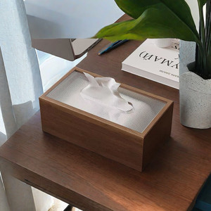 Boîte à mouchoirs de bureau, usage commercial pour hôtels, boîte à mouchoirs minimaliste haut de gamme de style chinois, boîte à serviettes en grain de noyer noir - Product Image 1