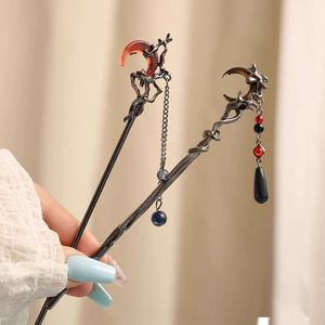2025 Horquilla de Metal Elegante con Borla de Flor de Rosa Negra y Luna, Estilo Chino Hanfu, para Mujer, Accesorio para el Cabello - Product Image 4