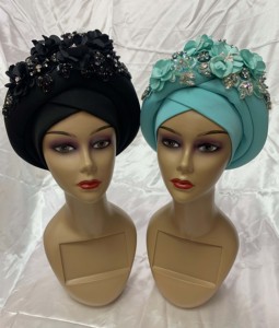 Sombrero Gele Aso Oke Africano con Piedras, Prendido y Listo para Usar, Sombrero para Mujer con Cuentas, Gele, Aso Oke, Gele - Product Image 6