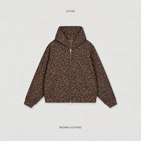 Veste à capuche personnalisée OEM ODM à imprimé léopard et texture gaufrée pour homme, coupe ample 320GSM, sweat-shirt décontracté streetwear à fermeture éclair intégrale