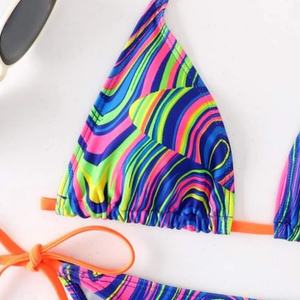 Traje de Baño de Verano Personalizado Popular para Mujer, Bikini Triangular con Estampado Colorido de Alta Calidad, Sujetador Push-up y Braguita de Baño - Product Image 3