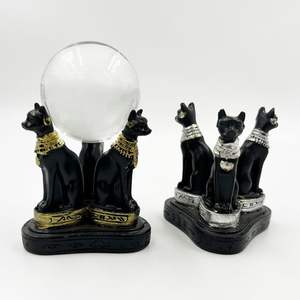 Wholesale Creative Crystal Ball Base Display Stand Painted Egyptian Cat Ornaments Resin Crafts Home Decoration - Product Image 2