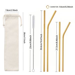 Lot de pailles réutilisables en acier inoxydable 304 avec brosse de nettoyage et sac de rangement pour fêtes, bars et restaurants - Product Image 2