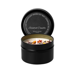 Scented Candle Black Tin Can 3.5 Oz Natural Soy Wax Dried Flower Gift - Product Image 1