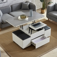 Table basse en bois noir pour chambre à coucher, effet vieilli, semelle tournante rehaussante, avec 2 selles latérales