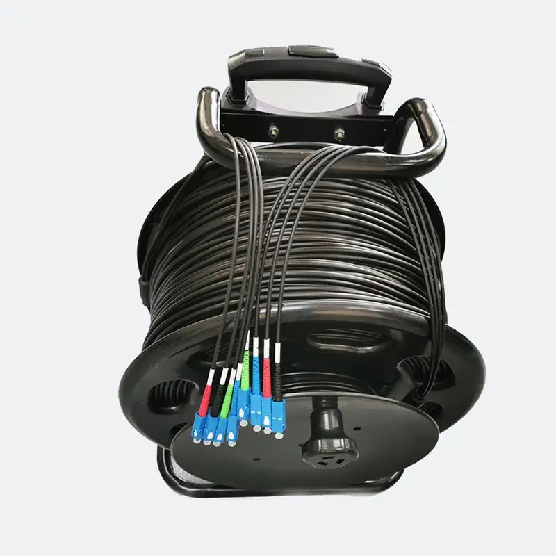 Retractable Tactical Fiber Cable with 100M 200M 500M Length Portable Reel Armored Fiber Optic Patch Cord