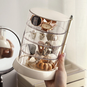Rotating Jewelry Storage <b>Box</b> With Cover Desktop Organizer For Necklaces <b>Earrings</b> Studs And Watches 2 Tier Capacity - Product Image 1