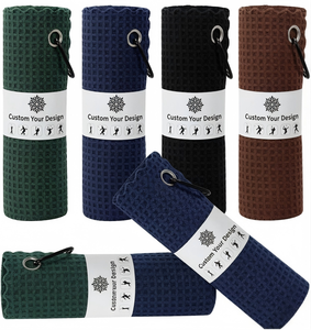 Serviette de <span class=keywords><strong>golf</strong></span> premium en tissu gaufré avec logo personnalisé, résistante aux plis, élégante, pour nettoyer les balles, avec mousqueton pour le sport - Product Image 1