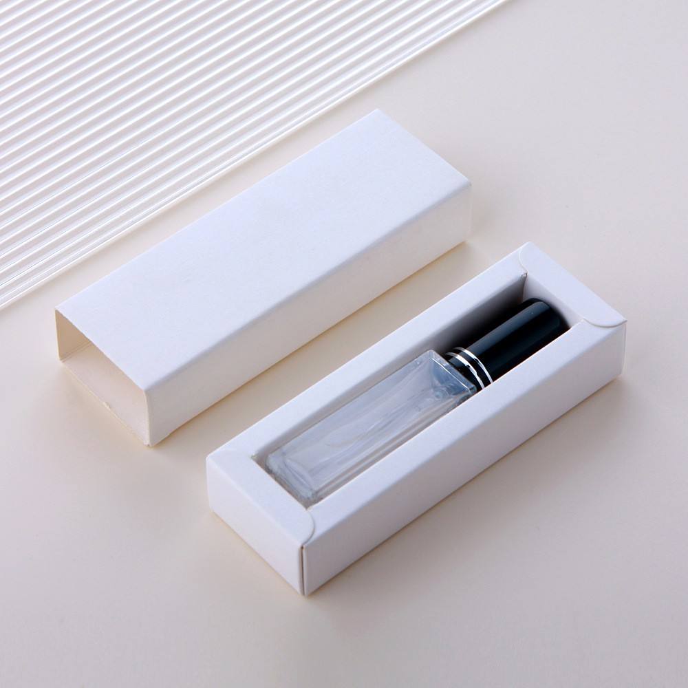 Clear glass spray bottle + double line black cap + white box