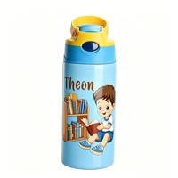 Bouteille d'eau isotherme personnalisée pour enfants, avec nom du client, couvercle à paille, 350 ml, en acier inoxydable, cadeaux pour filles et garçons