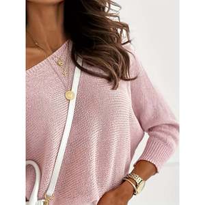 เสื้อสเวตเตอร์แขนยาวแบบเปิดไหล่สีชมพูสำหรับผู้หญิง - Product Image 4