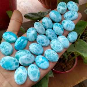 Piedra preciosa Larimar de alta calidad, cabujón ovalado, piedra preciosa plana semipreciosa suelta, piedra Larimar hecha a mano para la fabricación de joyas - Product Image 4