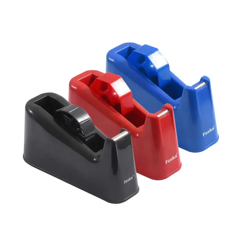 Foska Dispensador de fita 3 cores, base de borracha antiderrapante azul vermelho preto, lâmina afiada, dispensador de fita em rolo com núcleo de 1 "" e 3