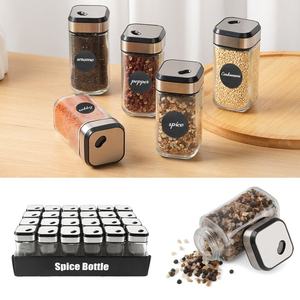 2025 salière et poivrière <span class=keywords><strong>de</strong></span> cuisine 120ml avec trous <span class=keywords><strong>de</strong></span> coulée réglables pots à épices en verre carrés avec couvercles rotatifs en acier inoxydable - Product Image 6