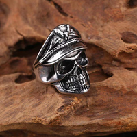 Bague ouverte vintage en acier inoxydable plaqué PVD or 18 carats, motif Captain Volcan Double Eagle Skeleton, pour collectionneur