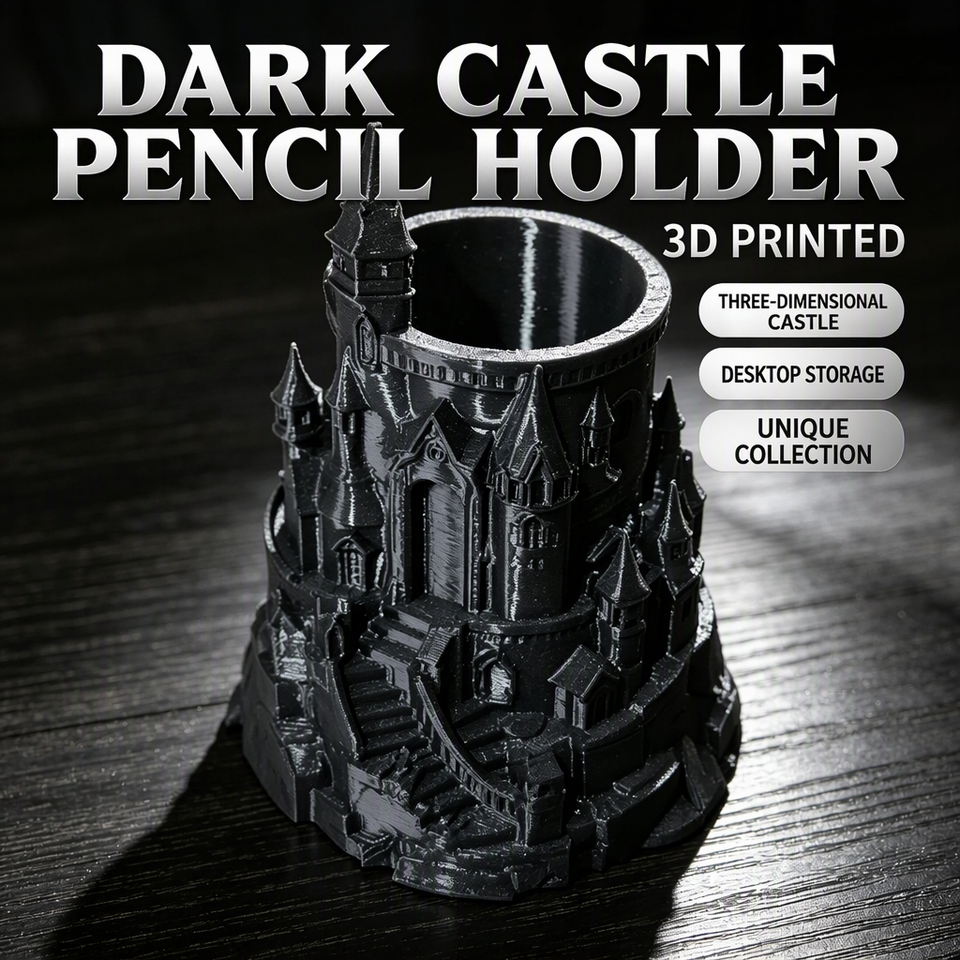 Style Gender Customizable 3D Printed Plastic Castle Pencil Holder Dark Style Desk ...