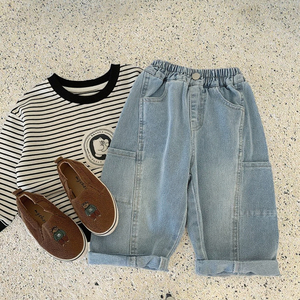 Pantalon Cargo Garçon en Coton Uni Style Vintage Décontracté Écologique de Haute Qualité pour Printemps Automne – Vente en Gros - Product Image 3