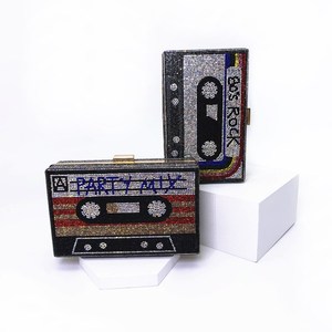 Women's Party <b>Clutch</b> Purse Fancy Cassette Tape Inspired Square Case Rhinestone Diamond Glitter Bling for <b>Wedding</b> Evening - Product Image 2
