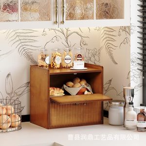 Wooden Bread Box Double Layer <b>Storage</b> Kitchen Bakery Fruit <b>Cake</b> Pastry <b>Container</b> Bamboo Material - Product Image 2