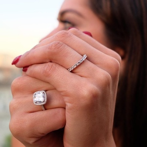 Grande bague de fiançailles en argent sterling S925 avec halo de CZ 9*9, rhodiée, tendance, certifiée CMA, luxe, pour anniversaire, fête - Product Image 2