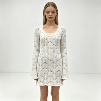 Robe longue en maille blanche à manches longues pour femme, style pointelle, qualité supérieure, fabrication OEM & ODM, vente en gros, collection Marseille Maxi
