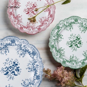 Xương Trung Quốc Đặt Bữa Ăn Tối Ren Rim Colourful Tấm Set Hoa Trang Trí Đám Cưới Bộ Đồ Ăn Tùy Chỉnh Gốm Bộ Đồ Ăn - Product Image 5