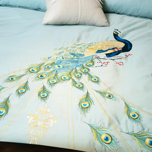 800tc Ai Cập cotton mềm Cal Vua vua nữ hoàng Kích thước Duvet cover bedsheet pillowshams thêu sang trọng Peacock <span class=keywords><strong>bedding</strong></span> <span class=keywords><strong>Set</strong></span> - Product Image 3