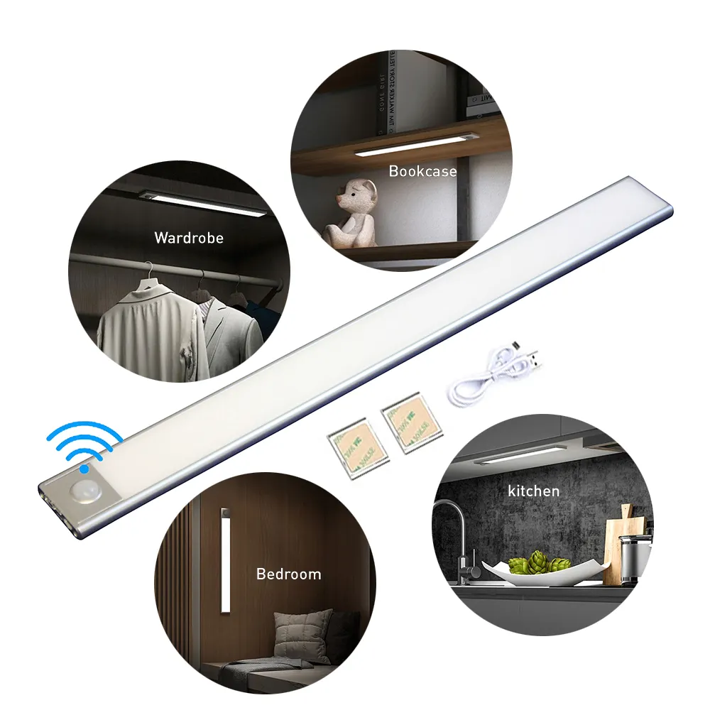 magnetic usb charging 7 inch wireless touch motion sensor led closet linear light fixture