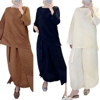 Ensemble deux pièces plissé lavande, chemisier à manches ballon et jupe midi taille haute à volants, tenue décontractée et modeste pour femme, vente en gros OEM