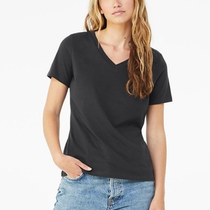 Camiseta en blanco <span class=keywords><strong>de</strong></span> algodón orgánico personalizada, camiseta antibolitas para <span class=keywords><strong>mujer</strong></span>, Camiseta básica con cuello en V para <span class=keywords><strong>mujer</strong></span> - Product Image 4