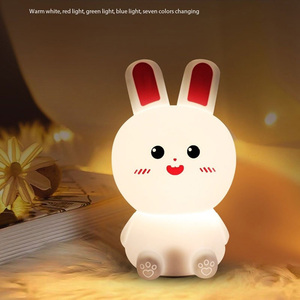 Lampu malam LED, isi ulang kontrol sentuh silikon lembut desain kelinci warna hangat untuk dekorasi rumah kamar anak-anak