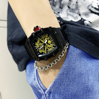 Montre Homme Samouraï Squelette Tonneau Galvanisé Caoutchouc Lumineux Boucle Verre Minéral Étanche Mecha Sur Mesure Gros