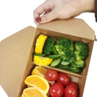 Boîte en papier kraft biodégradable pour poulet frit avec logo imprimé, boîte en papier kraft pour fruits, emballage alimentaire pour salades, emballage pour la restauration rapide à emporter, 2 compartiments
