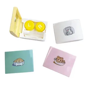 wholesale lovely pocket customized colorful cartoon contact lens travel kit candy color lens cases