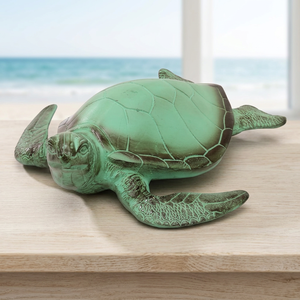 40.6D X 43.2W X 13.3H cm Sea Turtle Sculpture Figurine Aluminium Handmade Modern Antique Weathered Finish Housewarming Birthday - Product Image 2