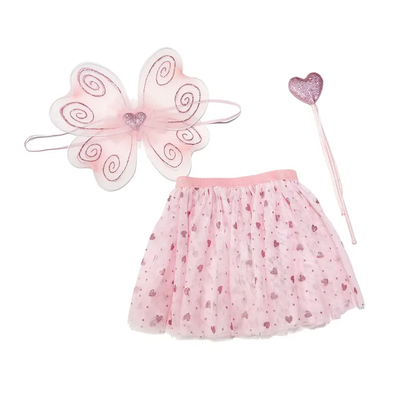 Gfluffy Jupe en tulle Jupe courte princesse + papillon Ailes de fée + Fairy Stick Set Tutu Performance Costume pour filles enfants