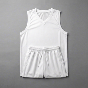 Ensemble de maillots de basket-ball blancs personnalisés sans manches, uniforme de sport à séchage rapide, kit d'entraînement en mesh pour adultes - Product Image 1