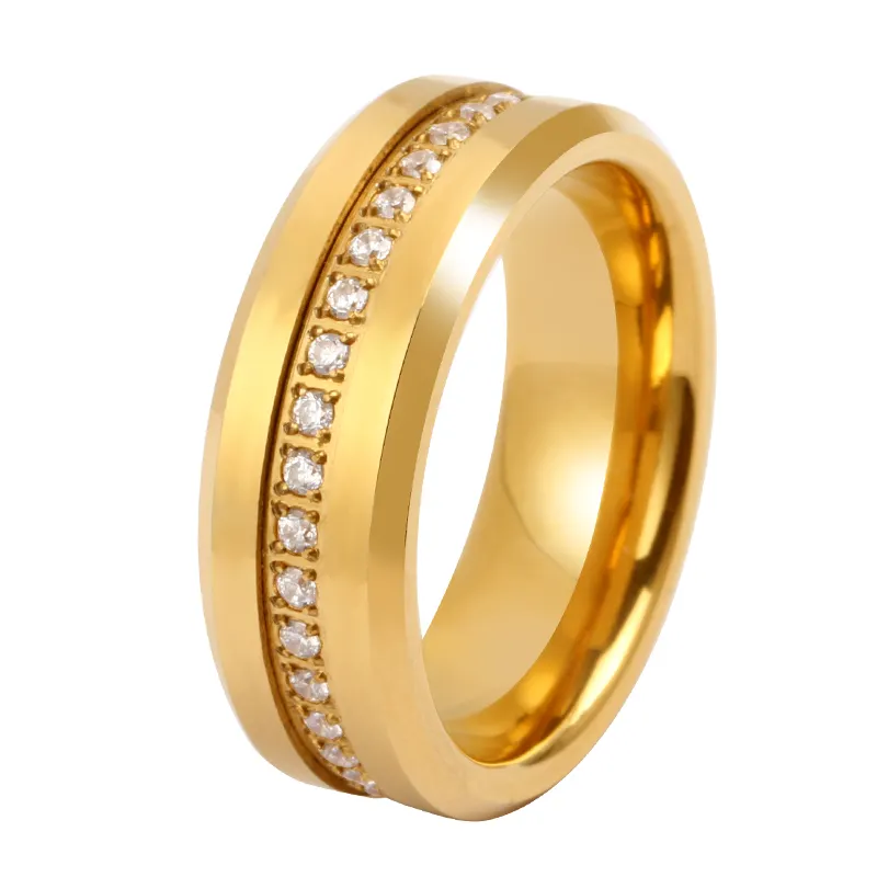 8mm Tungsten Carbide Yellow Gold IP Plated Brush Finish Bevel Edge Wedding Band Ring black stone ring for men