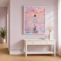 Impression sur toile Jésus marchant sur l'eau, art mural chrétien, peinture pastel de la foi pour la décoration du salon et de la salle de prière