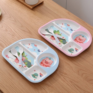 Ensemble de vaisselle pour enfants en fibre de <span class=keywords><strong>bambou</strong></span> écologique, motif lapin mignon, trois pièces, fourchette, cuillère, <span class=keywords><strong>assiette</strong></span> <span class=keywords><strong>compartiment</strong></span>ée pour la maternelle - Product Image 6