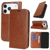 Étui portefeuille minimaliste en cuir véritable Crazy Horse avec porte-cartes, coque texturée vintage pour iPhone 17 15 14 13 Pro Max