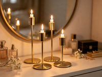 Porte-bougie conique en métal doré |   Ensemble individuel ou personnalisé |   Plusieurs hauteurs |   Décoration de mariage et de la maison
